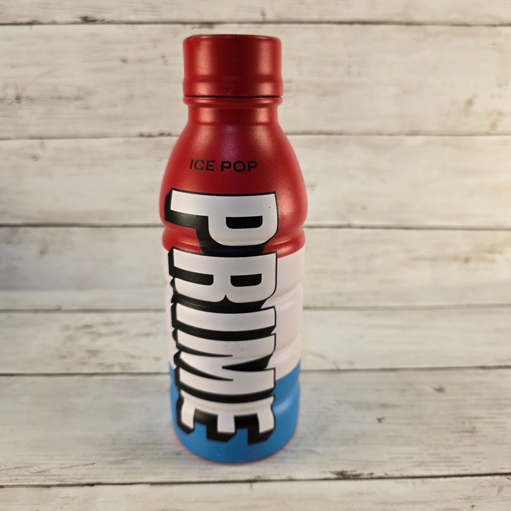 Prime Hydration Ice Pop Metal Water Bottle Red White Blue Stainless Steel KSI